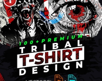 Tribal vol.1 T-Shirt Design Bundle Suitable for Printing, Dark Style, 100+ High Quality Graphics, Vector Files, Ai, Png, No Background