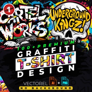 Graffiti vol.1 T-Shirt Design Bundle Suitable for Printing, 100+ High Quality Urban Graphics, Vector Files, Ai, Png, No Background, Sticker
