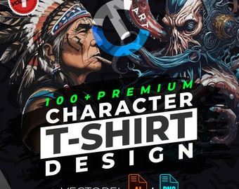 Character vol.1 T-Shirt Design Bundle Suitable for Printing, 100 + High Quality Graphics, Vector Files, Ai, Png, No Background, Sticker