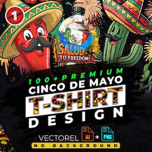 Paquete de diseño de camisetas del Cinco de Mayo vol. 1, apto para imprimir, mexicano, con más de 100 gráficos de alta calidad, archivos vectoriales, AI, PNG, sin fondo.