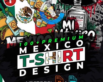 Mexico vol.1 T-Shirt Design Bundle Suitable for Printing, 100+ High Quality Graphics, Graffiti Style, Vector Files, Ai, Png, No Background
