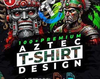 Paquete de diseño de camiseta Aztec vol. 1, apto para impresión, con más de 100 gráficos urbanos de alta calidad, archivos vectoriales, AI, PNG, sin fondo, pegatinas.