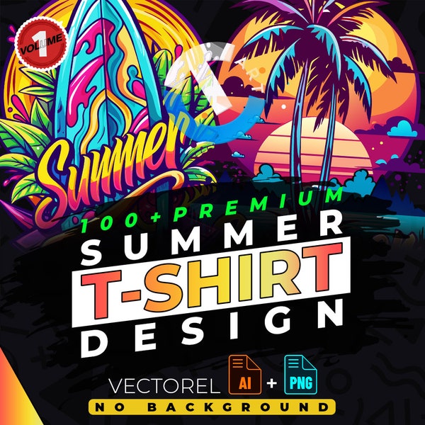 Summer vol.1 T-Shirt Design Bundle Suitable for Printing, Urban Style, 100+ High Quality Graphics, Vector Files, Ai, Png, No Background