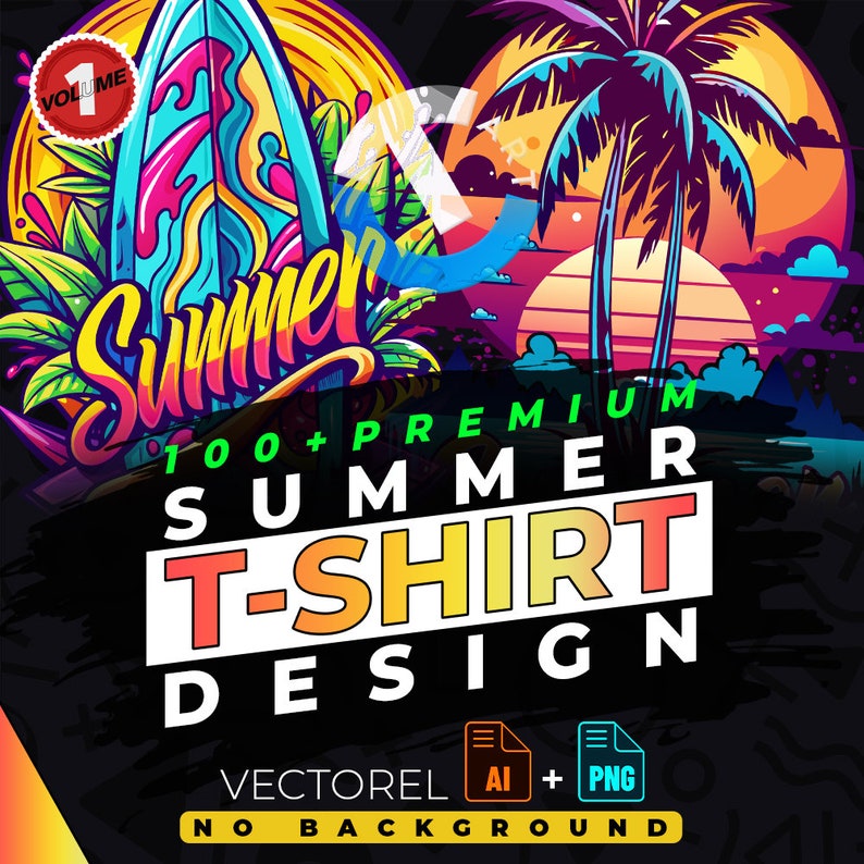 Summer vol.1 T-Shirt Design Bundle Suitable for Printing, Urban Style, 100 High Quality Graphics, Vector Files, Ai, Png, No Background zdjęcie 1