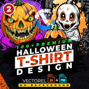 Holloween vol.2 T-Shirt Design Bundle Suitable for Printing, 100 + High Quality Graphics, Vector Files, Ai, Png, No Background, Sticker