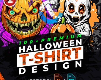ハロウィン vol.2 Tシャツデザインバンドル 印刷に最適、100種類以上の高品質グラフィック、ベクターファイル、Ai、Png、背景なし、ステッカー
