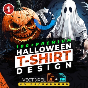 Holloween vol.1 T-shirtontwerpbundel geschikt om te bedrukken, 100+ hoogwaardige afbeeldingen, vectorbestanden, Ai, png, geen achtergrond, sticker