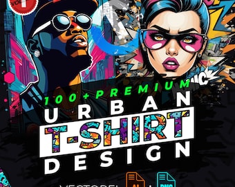 Urban vol.1 T-Shirt Design Bundle Suitable for Printing, Street Style, 100+ High Quality Graphics, Vector Files, Ai, Png, No Background
