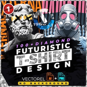 Futuristic vol.1 T-Shirt Design Bundle Suitable for Printing, Urban Style, 100+ High Quality Graphics, Vector Files, Ai, Png, No Background