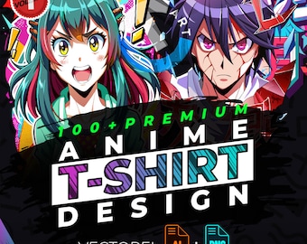 Anime vol.1 T-Shirt Design Bundle Suitable for Printing, 100+ High Quality Urban Graphics, Vector Files, Ai, Png, No Background, Sticker