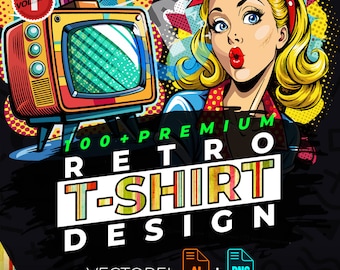 Retro vol.1 T-Shirt Design Bundle Suitable for Printing, 100+ High Quality Vintage Graphics, Vector Files, Ai, Png, No Background, Sticker