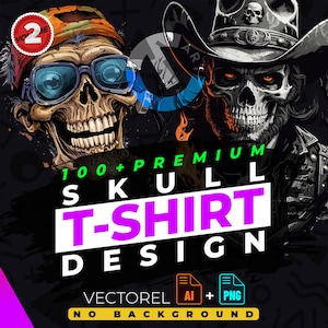Skull vol.2 T-Shirt Design Bundle Suitable for Printing, 100+ High Quality Graphics, Vector Files, Ai, Png, No Background, Sticker