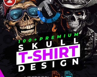 Skull vol.2 T-Shirt Design Bundle Suitable for Printing, 100+ High Quality Graphics, Vector Files, Ai, Png, No Background, Sticker