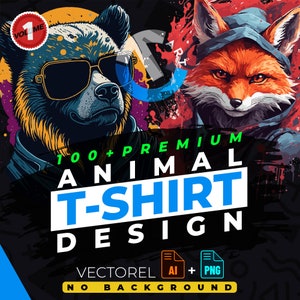 Animal vol.1 T-Shirt Design Bundle Suitable for Printing, 100 + High Quality Graphics, Vector Files, Ai, Png, No Background, Sticker