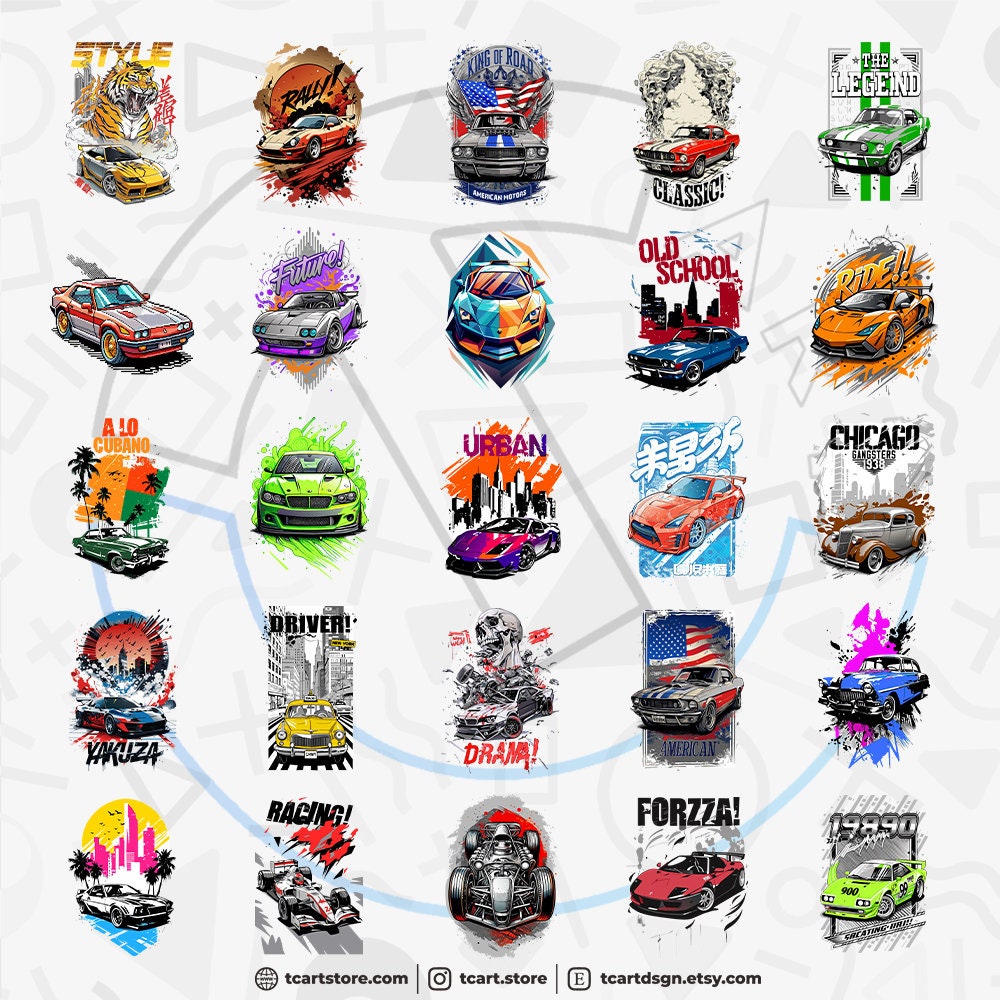 Car Vol.1 T-shirt Design Bundle Suitable for Printing, 100+ High ...