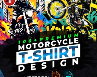 バイク vol.1 Tシャツデザインバンドル 印刷に最適、100種類以上の高品質アーバングラフィック、ベクターファイル、Ai、Png、背景なし、ステッカー