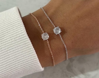 Bracelet solitaire diamant rond, bracelet diamant, bracelet solitaire, bracelet minimaliste en argent sterling