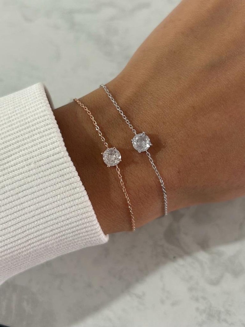 Bracelet solitaire diamant rond, bracelet diamant, bracelet solitaire, bracelet minimaliste en argent sterling image 1