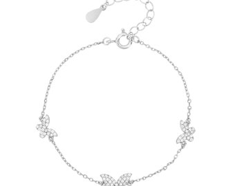 Butterfly bracelet. Zirconia bracelet. Sterling silver 925 ring. Gift for her.