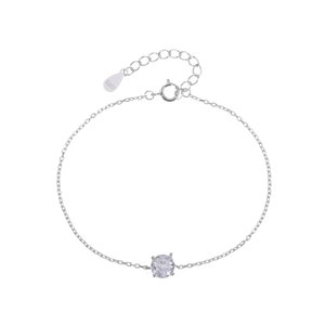 Bracelet solitaire diamant rond, bracelet diamant, bracelet solitaire, bracelet minimaliste en argent sterling image 5