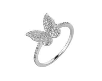 Butterfly Ring. Zirconia Ring. Sterling silver 925 ring. Gift for her.