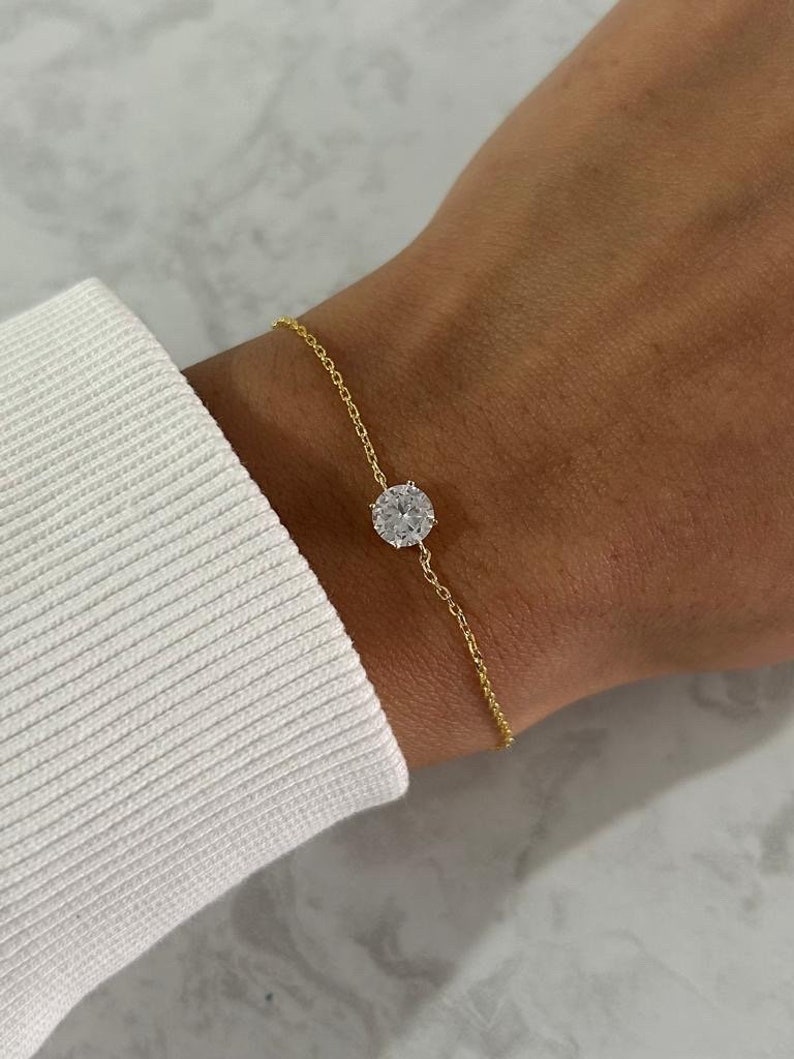 Bracelet solitaire diamant rond, bracelet diamant, bracelet solitaire, bracelet minimaliste en argent sterling image 4