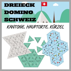 Juegos de aprendizaje Suiza - Dominó - Dominó triangular - Capitales de cantones - Matrículas - Juego de cartas como material didáctico
