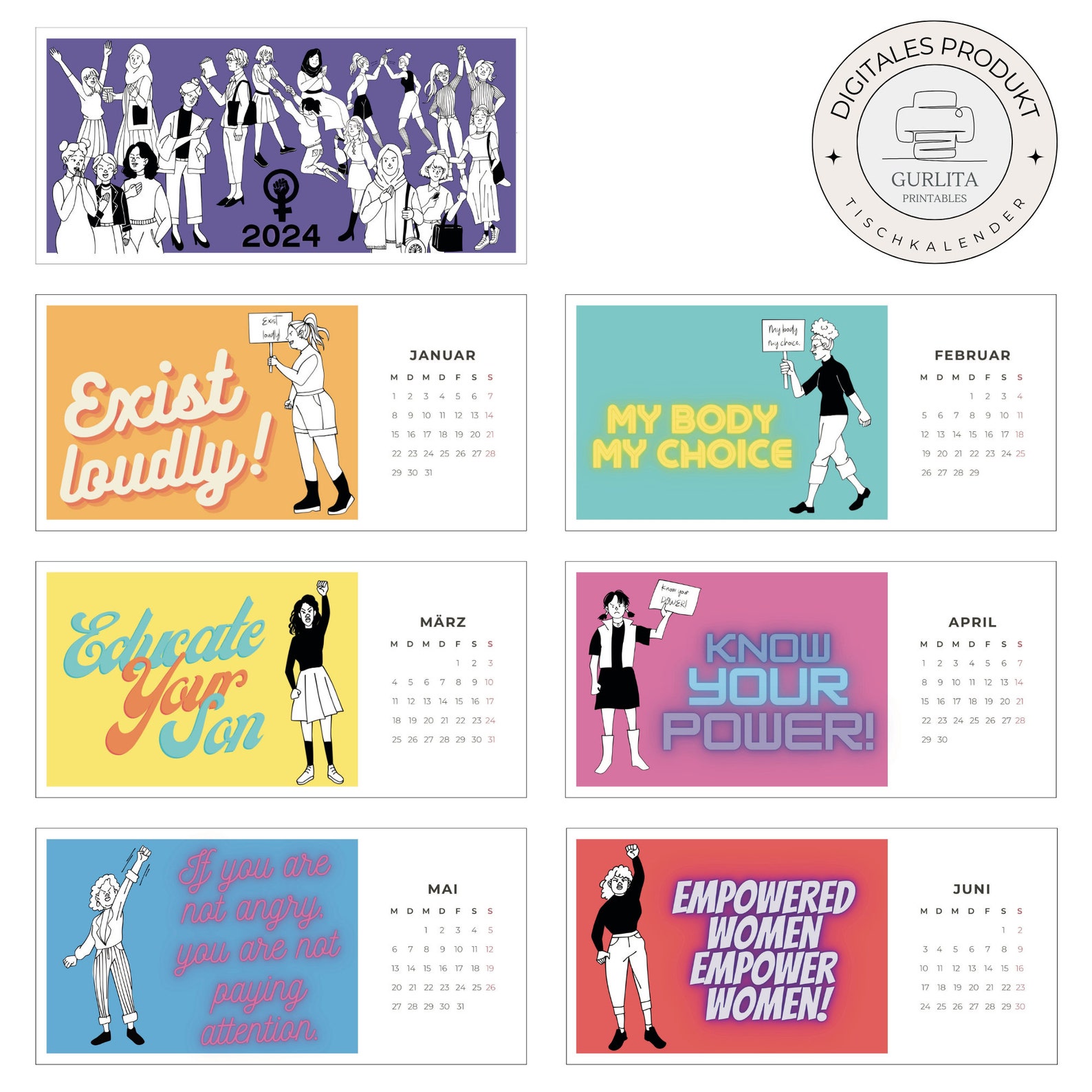Feminist Calendar 2024 Desk Calendar for Women Feminism Etsy