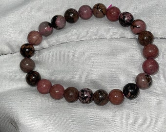 Bracelet en cristal rhodonite foncé 8 mm, cristaux, pierres précieuses, cadeaux pour elle, cadeaux, cadeaux pour lui, bracelet, bijoux, rhodonite, rose, granit