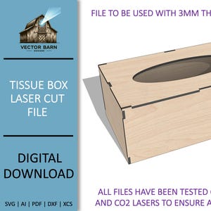 File SVG per coperchio scatola fazzoletti, file tagliati al laser, file tagliati Glowforge, file tagliati Xtool, file incisi al laser, file tagliati scatola fazzoletti Dxf, Ai, PDF