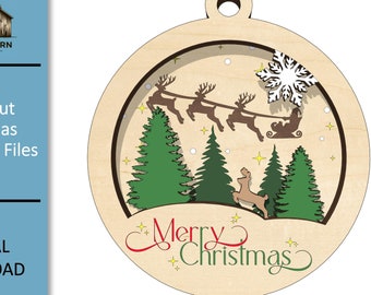 Adorno navideño 3D SVG cortado con láser: Trineo de renos (Descarga digital)