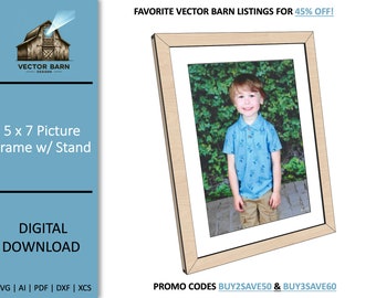 Archivos SVG de corte láser para marco de fotos de 5x7: Marco vertical (descarga digital)