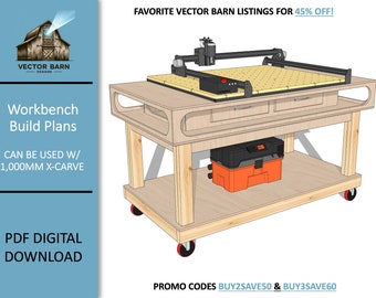 Planos de banco de trabajo CNC / Carpintería en X de 1000 mm, almacenamiento (planos en PDF)