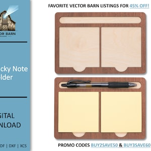 Sticky Note Holder SVG Files Laser Cut Digital Download Glowforge Cut Files Note Holder Laser Engrave Files Dual Sticky Note Holder