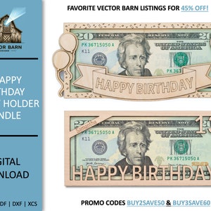Birthday Money Holder SVG Bundle Glowforge xTool Files Birthday Card Svg Dollar Bill Holder Svg Money Holder Birthday Card Svg Ai Dxf