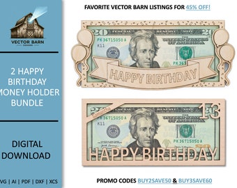 Paquete SVG de portamonedas de cumpleaños / Archivos cortados con láser (descarga digital)