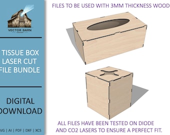 Paquete SVG de tapa de caja de pañuelos cortada a láser: plantilla de madera de 3 mm (descarga digital)