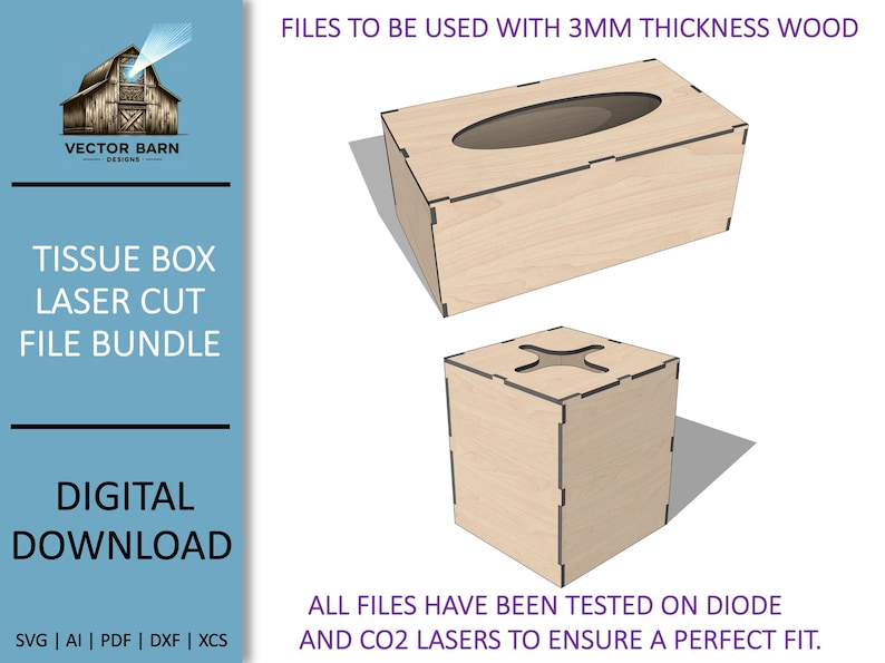 Tissue Box Svg File Laser Cut Tissue Box Cover SVG Bundle – 3mm Wood Template (digital ...