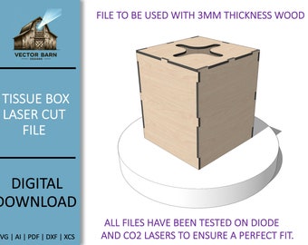 Archivo SVG de cubierta de caja de pañuelos, archivos cortados por láser, archivos de corte Glowforge, archivos de corte Xtool, archivos de grabado láser, archivos de corte de caja de pañuelos Dxf, Ai, PDF