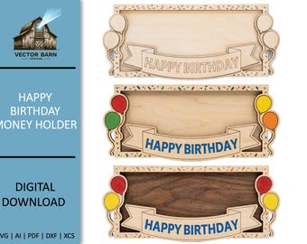 Portamonedas de cumpleaños SVG, sobre de regalo cortado con láser (descarga digital)
