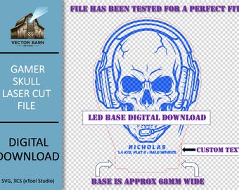 Gamer Skull LED Night Light Laser SVG File | Custom Tag (Digital Download