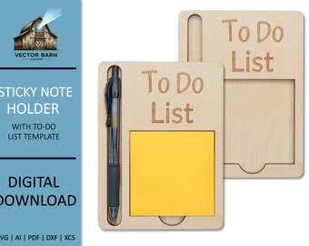 Portanotas adhesivas cortado a láser SVG: Archivos para organizador de escritorio (descarga digital)