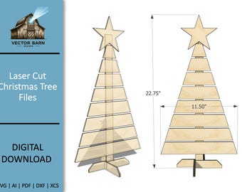 Archivos SVG de árbol de Navidad cortados con láser, decoración de madera (descarga digital)