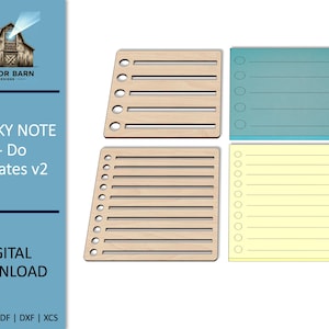 May include: Two printable templates for sticky note holders. The templates are in a light wood color with a lined area and a circle pattern around the edges. The templates are for a to-do list.