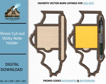 Illinois State Sticky Note Holder SVG Laser Cut File (Digital Download)