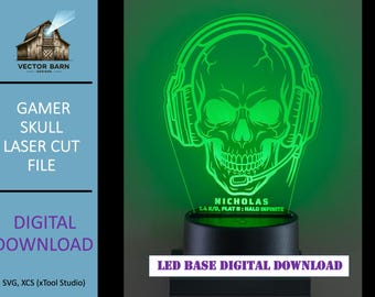 Gamer Skull LED Night Light Laser Cut File | SVG Template (Digital Download)