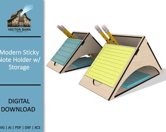 Archivo SVG de portanotas adhesivas cortado con láser, organizador de escritorio (descarga digital)