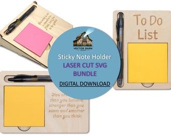 Paquete SVG de portanotas adhesivas cortado con láser: Archivos para organizador de escritorio (descarga digital)