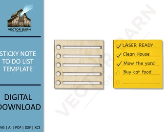 Plantilla de lista de tareas (archivo SVG): Portanotas adhesivas cortado con láser (descarga digital)