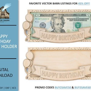Birthday Money Holder SVG Files xTool Glowforge Files Birthday Gift SVG Dollar Bill Holder Money Holder Birthday Svg Laser Files Ai Dxf
